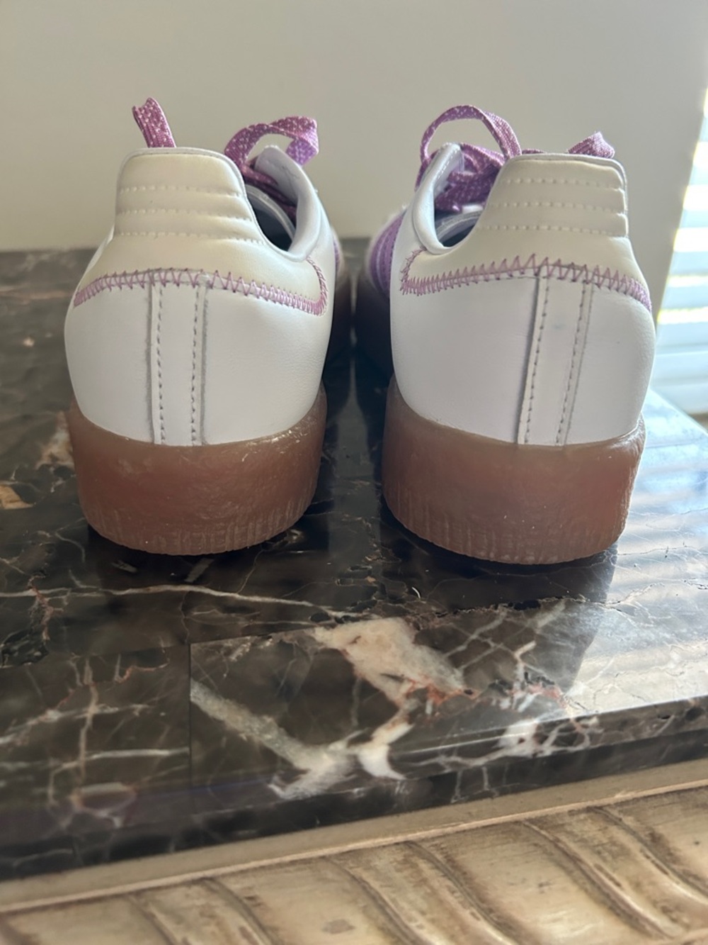 Adidas Samba Platform Sneakers in White and Purple with Gum Sole - Picture 5 of 8